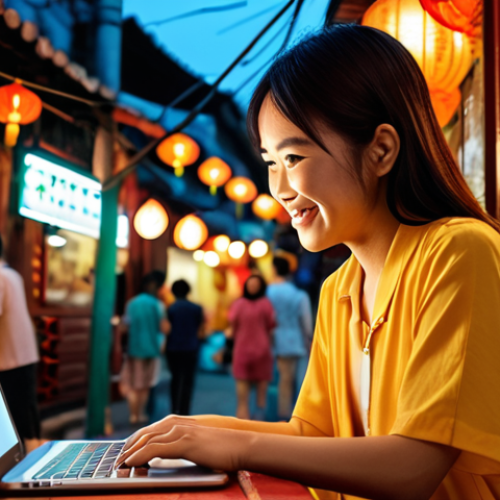 AI as a Creative Partner in Vietnam**
    Prompt: A vibrant, warm scene depicting a young Vietnamese content creator, mid-20s, with a genuine smile, actively collaborating with an AI on her laptop. Luminous, flowing lines and abstract data visualization subtly emerge from the screen, swirling around her, symbolizing the AI's assistance in generating ideas and content. The background features a charming, authentic Vietnamese street scene, possibly an old Saigon cafe or a bustling street food stall under soft lantern light, blending traditional culture with modern digital work. The overall mood is innovative, collaborative, and distinctly Vietnamese, emphasizing the synergy between human creativity and AI. Cinematic lighting, soft focus, 8k.

2.  **