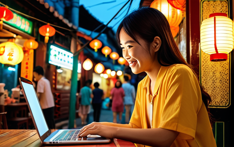 AI as a Creative Partner in Vietnam**
Prompt: A vibrant, warm scene depicting a young Vietnamese content creator, mid-20s, with a genuine smile, actively collaborating with an AI on her laptop. Luminous, flowing lines and abstract data visualization subtly emerge from the screen, swirling around her, symbolizing the AI's assistance in generating ideas and content. The background features a charming, authentic Vietnamese street scene, possibly an old Saigon cafe or a bustling street food stall under soft lantern light, blending traditional culture with modern digital work. The overall mood is innovative, collaborative, and distinctly Vietnamese, emphasizing the synergy between human creativity and AI. Cinematic lighting, soft focus, 8k.
2. **