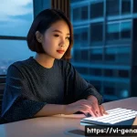 Home 15 AI 기반 리서치 방법과 활용법 - **Prompt:** A vibrant, high-angle shot of a young Vietnamese female blogger, mid-20s, with a stylish...