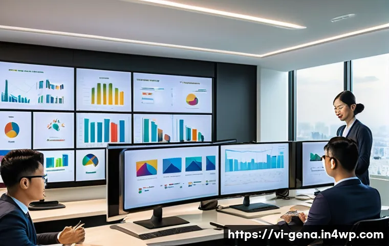 생성형 AI 활용법 고객 만족도 조사 자동화하기 - A modern Vietnamese office setting where a diverse team of professionals is using AI-powered survey ...
