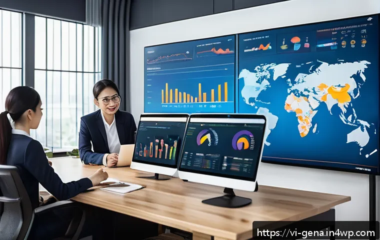 생성형 AI의 인사이트 도출 전략 - A modern Vietnamese business office scene with diverse professionals collaborating around a large di...