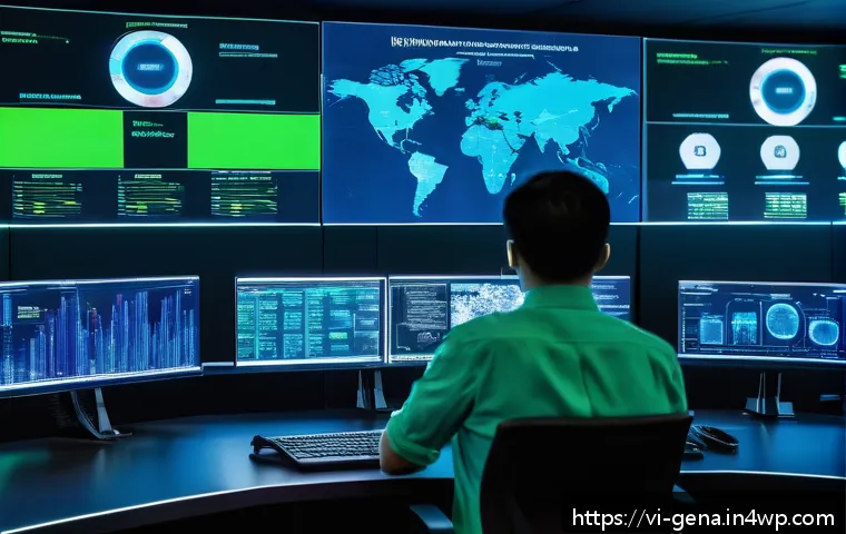생성형 AI로 사이버 보안 강화하기 - A futuristic Vietnamese cybersecurity control room with diverse IT professionals monitoring multiple...